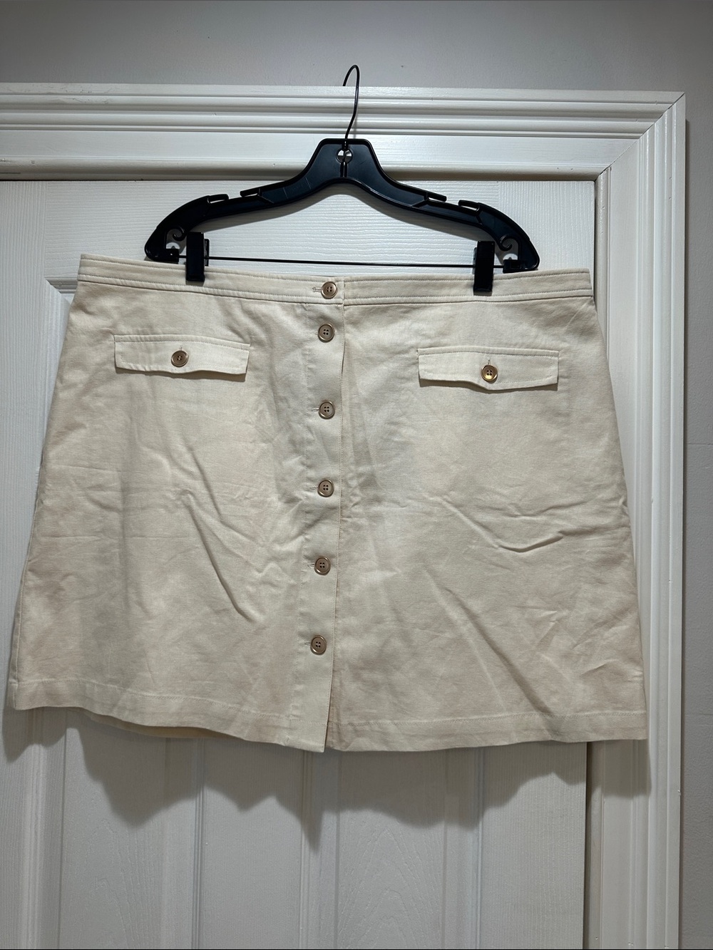 Cream Button-Front Mini Skirt